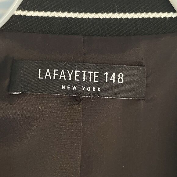 LAFAYETTE 148 Striped Blazer Sz 4 Devin Asymmetric Button Front Black Jacket - Picture 3 of 15